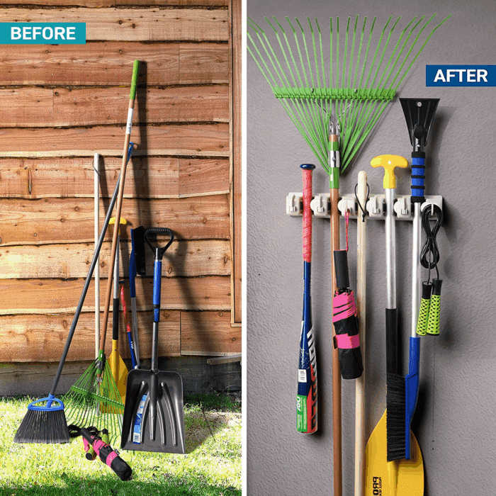 Mop and Broom Holder Wall Mount Garden Tool Storage Tool Rack Storage & Organization for the Home Plastic Hanger for Closet Garage Organizer (5-Position) - Image 3