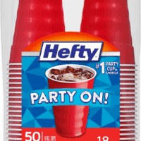 Party on Red Plastic Cups, Disposable Plastic Party Cups for Easy Cleanup and Large Gatherings, Red Cups for Bbqs, Birthdays, Parties, and More, 18 Ounce, 50 Count