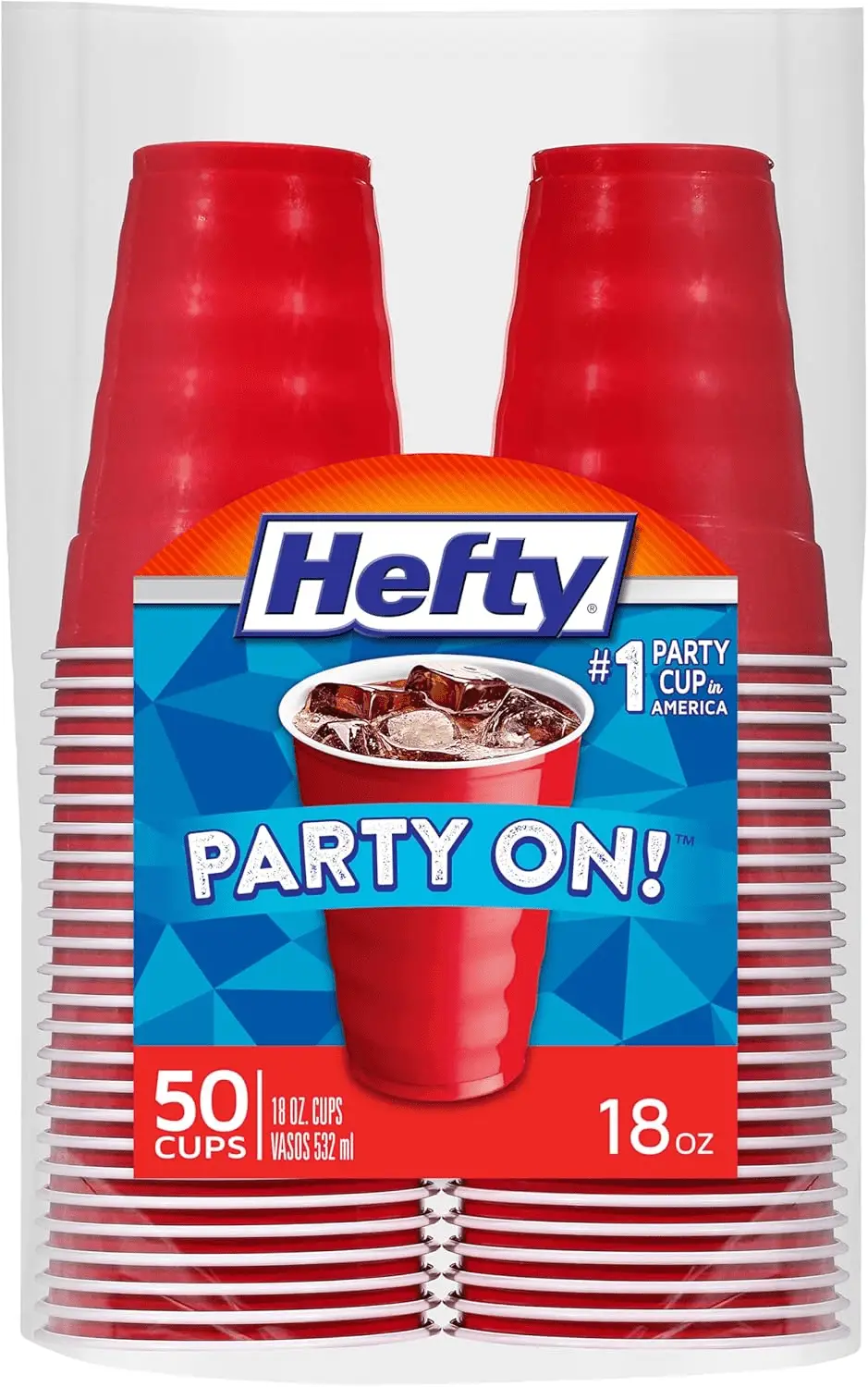 Party on Red Plastic Cups, Disposable Plastic Party Cups for Easy Cleanup and Large Gatherings, Red Cups for Bbqs, Birthdays, Parties, and More, 18 Ounce, 50 Count