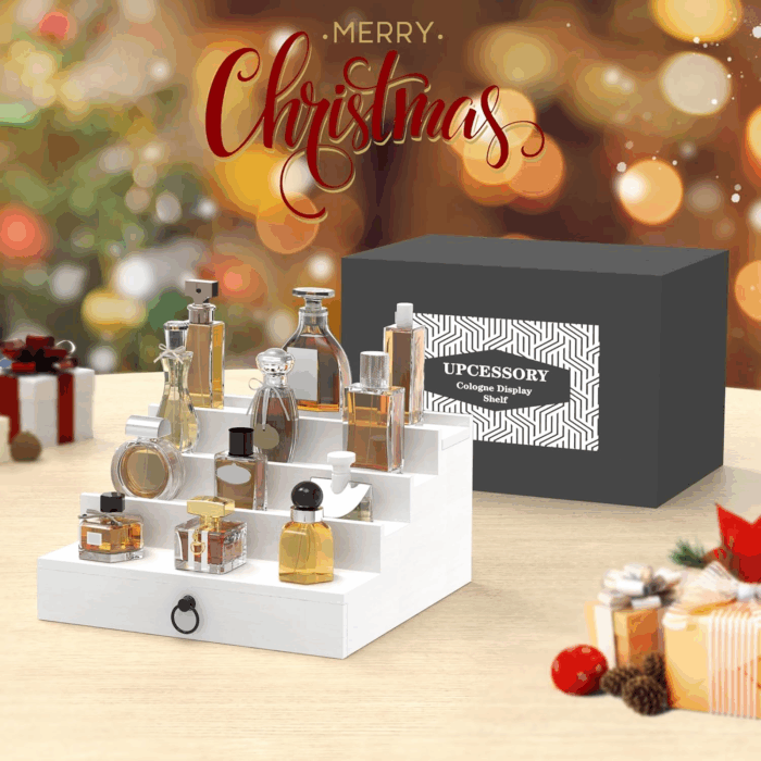 Cologne Organizer for Men, 4 Tier White Wood Perfume Organizer with Felt Lining Drawer and Hidden Compartment, Perfume Display Holder, a Gift for Men - Image 6