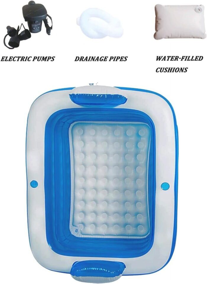 Double Inflatable Bathtub with Electric Air Pump and Bath Pillow Headrest, Portable Blow up Bath Tub for Adults, Outdoor & Indoor Freestanding Foldable Spa Tub with Drainage Cup Holder - Image 8