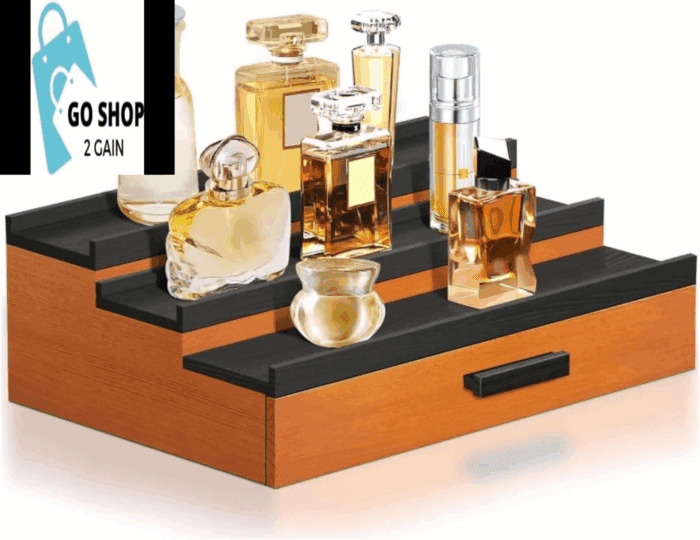 Cologne Organizer for Men, 3 Tier of Elevated Cologne Stand for Men with Drawer Storage, Fragrance Organizer Storage Display Risers,Fragrance Stand for Men, Cologne Shelf Display, Great Gift for Men