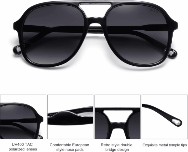 Retro Polarized Aviator Sunglasses for Women Men Classic 70S Vintage Trendy Square Aviators SJ2174 - Image 2