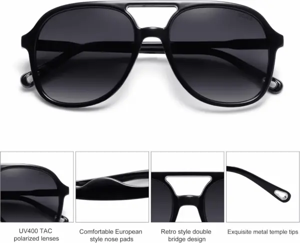 Retro Polarized Aviator Sunglasses for Women Men Classic 70S Vintage Trendy Square Aviators SJ2174 - Image 2