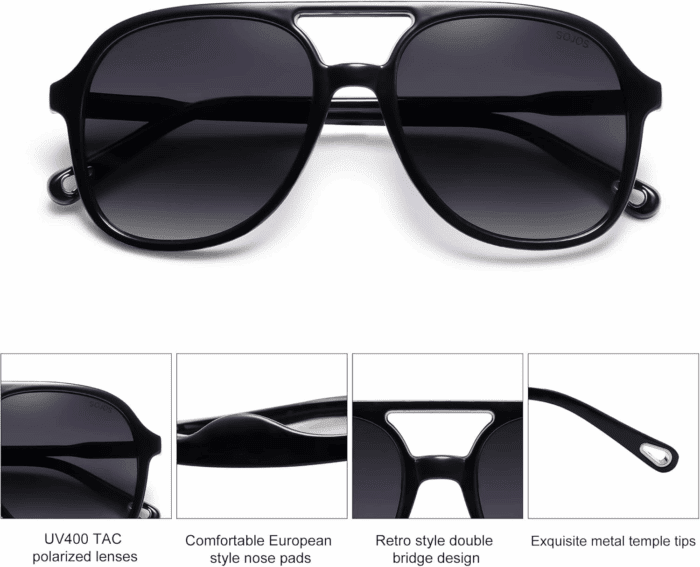 Retro Polarized Aviator Sunglasses for Women Men Classic 70S Vintage Trendy Square Aviators SJ2174 - Image 2