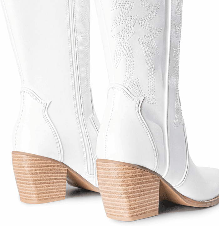 Womens Cowboy Boots Wide Calf Comfortable Pull on Zipper Chunky Heel Pointed Toe Embroidered Western Cowgirl Knee High Boots Girls Ladies Retro Tall Boot - Image 4