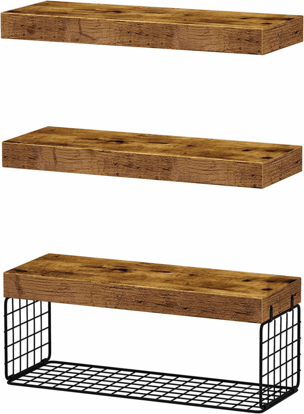 Bathroom Shelves over Toilet - Wall Mounted Floating Shelves Toilet Paper Storage Small Farmhouse Decor Shelf 16 Inch Set of 3, Rustic Brown (019-BN3) - Image 9