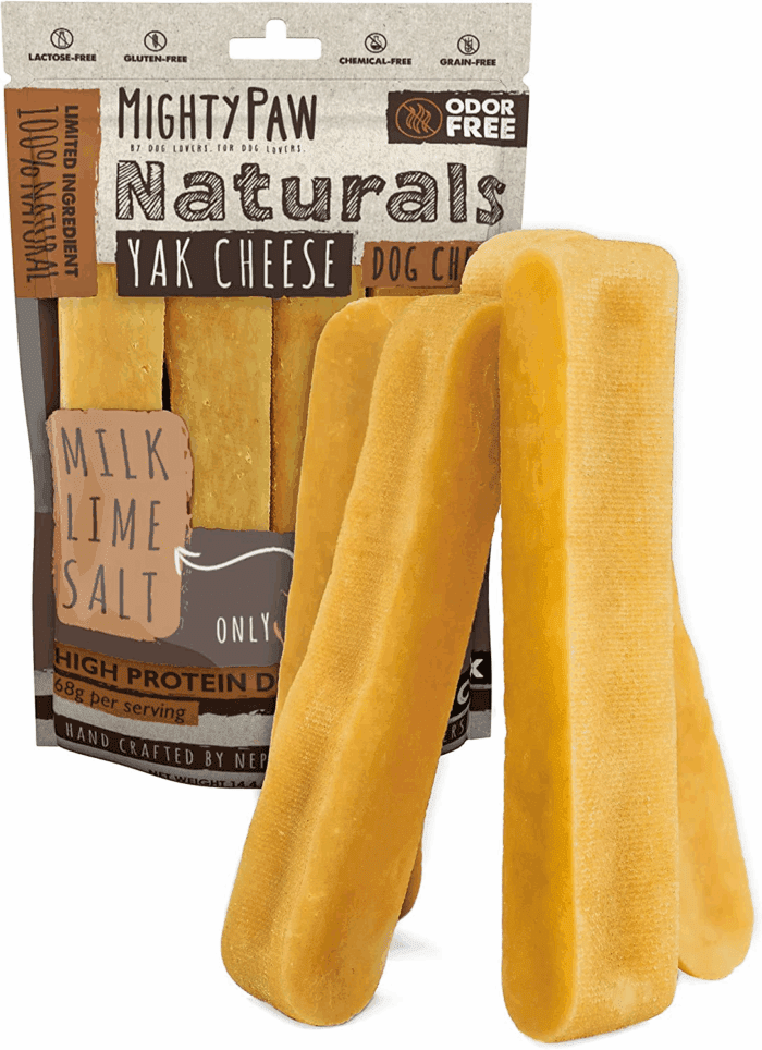 Yak Cheese Dog Chews - All-Natural Treats for Dogs - High Protein Treat with 68 Grams of Protein per Chew - Delicious and Long Lasting - Odor Free with Limited Ingredients - (Large, 4 Pack)