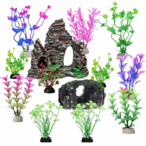 Fish Tank Accessories Aquarium Decorations - 13 Packs Plastic Plants Material Hideout Ornaments Small Size