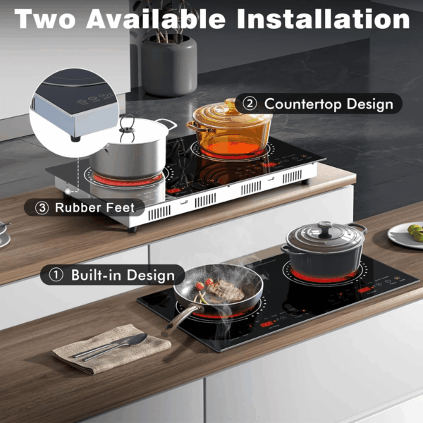 Electric Ceramic Cooktop,26.8 Inch 2 Burners Built-In Countertop Burners Cooker,2200W Electric Stove,11 Power Levels, Kids Lock & Timer,Led Touch Control,Overheat - Image 6