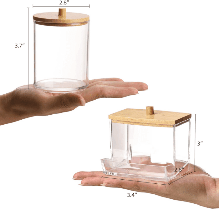 Qtips Holder Bathroom Container, 10/7 OZ Cotton Ball/Swabs Dispenser, Apothecary Jar Organizer for Storage Wood Lids - Image 2