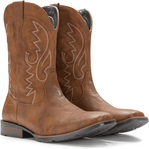 Cowboy Boots for Men with Wide Square Toe Western Retro Boot Durable Classic Fashionable Embroidered Pull on Slip Resistant Boots - Image 5