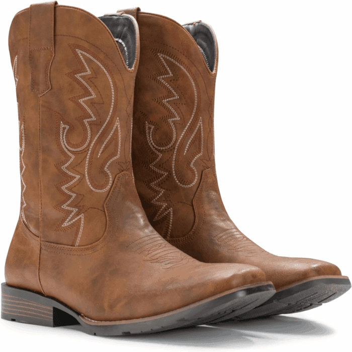 Cowboy Boots for Men with Wide Square Toe Western Retro Boot Durable Classic Fashionable Embroidered Pull on Slip Resistant Boots - Image 5