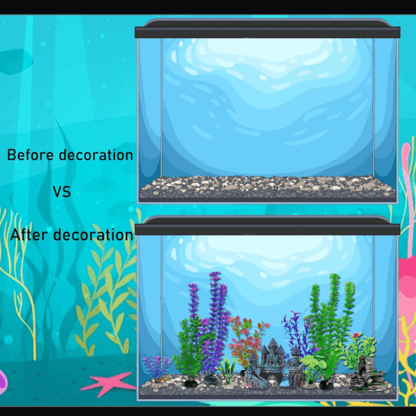 13 Pieces Aquarium Decorations Kit, Fish Tank Decorations Set Small Resin Castle and Rockery Betta Fish Cave Hideout Coral Artificial Plastic Plants Ornament Accessories - Image 4