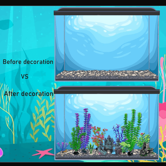 13 Pieces Aquarium Decorations Kit, Fish Tank Decorations Set Small Resin Castle and Rockery Betta Fish Cave Hideout Coral Artificial Plastic Plants Ornament Accessories - Image 4