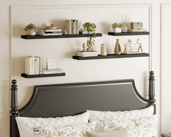 15.8In Black Floating Shelves, Set of 6 Wood Shelves, Farmhouse Shelf Wall Decor for Bathroom, Bedroom, Living and Kitchen Room - Image 7