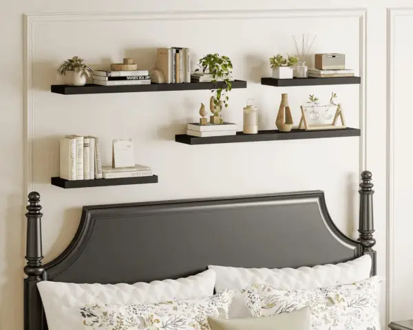 15.8In Black Floating Shelves, Set of 6 Wood Shelves, Farmhouse Shelf Wall Decor for Bathroom, Bedroom, Living and Kitchen Room - Image 7