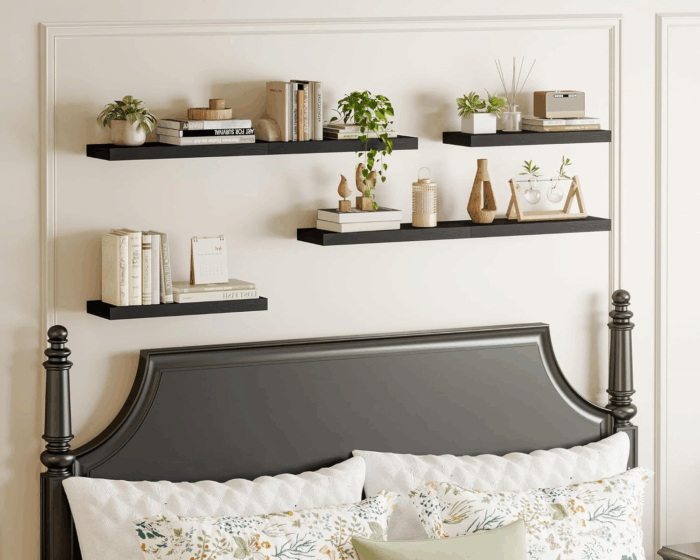 15.8In Black Floating Shelves, Set of 6 Wood Shelves, Farmhouse Shelf Wall Decor for Bathroom, Bedroom, Living and Kitchen Room - Image 7