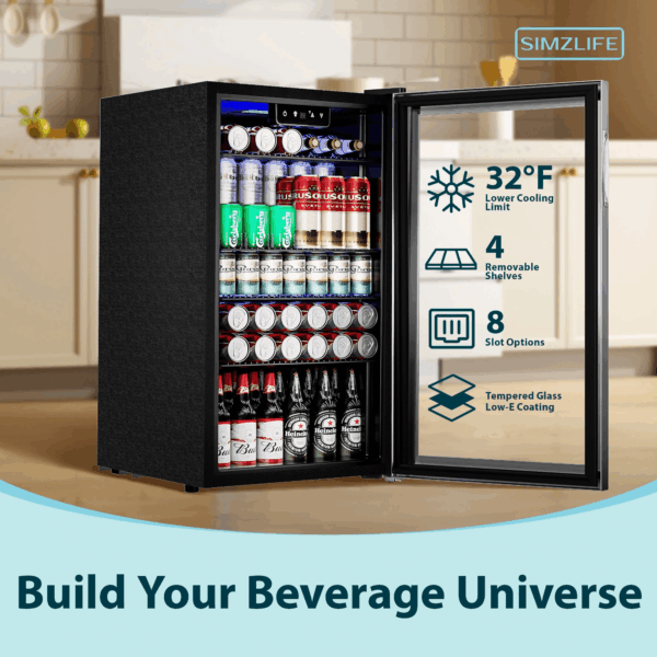 126 Can Beverage Refrigerator and Cooler with Glass Door for Home, 17.5 in D, 31.5 in H, Silver - Image 3