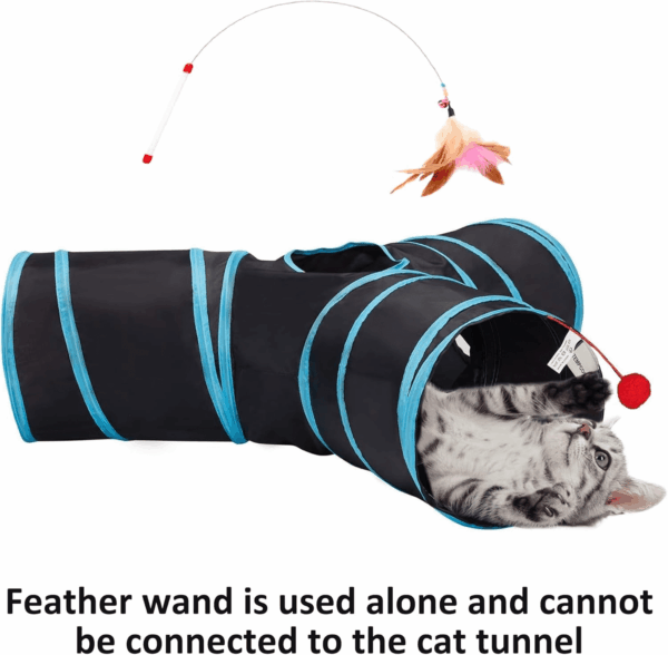 Pet Cat Tunnel Tube Cat Toys 3 Way Collapsible, Tunnels for Indoor Cats，Kitty Bored Peek Hole Toy Ball Cat, Puppy, Kitty, Kitten, Rabbit - Image 2