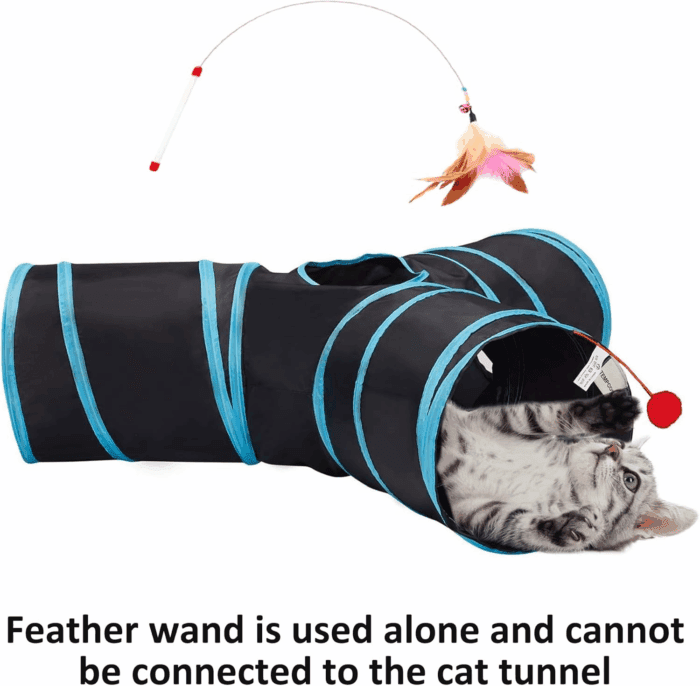 Pet Cat Tunnel Tube Cat Toys 3 Way Collapsible, Tunnels for Indoor Cats，Kitty Bored Peek Hole Toy Ball Cat, Puppy, Kitty, Kitten, Rabbit - Image 2