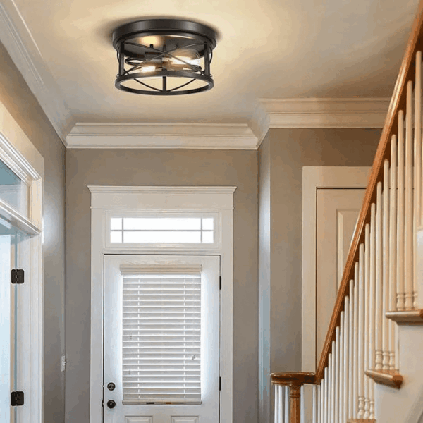 2-Light Flush Mount Ceiling Light Fixture Industrial Black Metal Farmhouse Close to Ceiling Lights for Kitchen Bedroom Foyer - Image 5