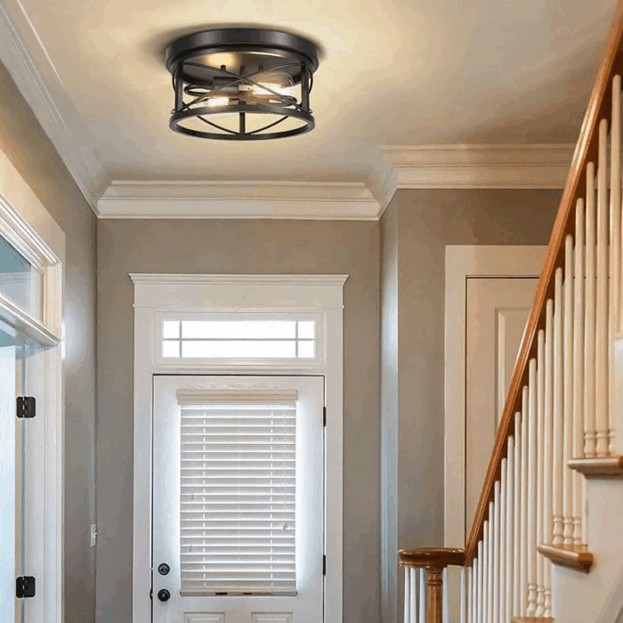 2-Light Flush Mount Ceiling Light Fixture Industrial Black Metal Farmhouse Close to Ceiling Lights for Kitchen Bedroom Foyer - Image 5