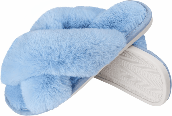Women'S Fuzzy Slippers House Slippers Cross Band Slippers Indoor Outdoor Soft Open Toe Slippers - Image 6