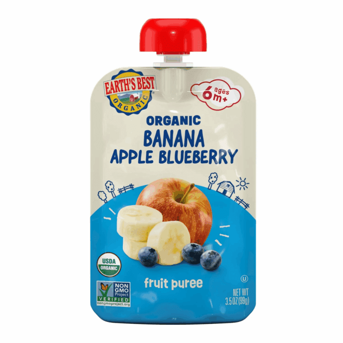 Organic Stage 2 Baby Food, Banana Apple Blueberry Fruit Puree, 3.5 Oz Pouch