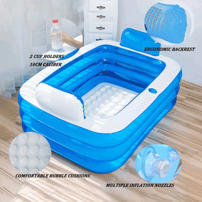 Double Inflatable Bathtub with Electric Air Pump and Bath Pillow Headrest, Portable Blow up Bath Tub for Adults, Outdoor & Indoor Freestanding Foldable Spa Tub with Drainage Cup Holder - Image 5
