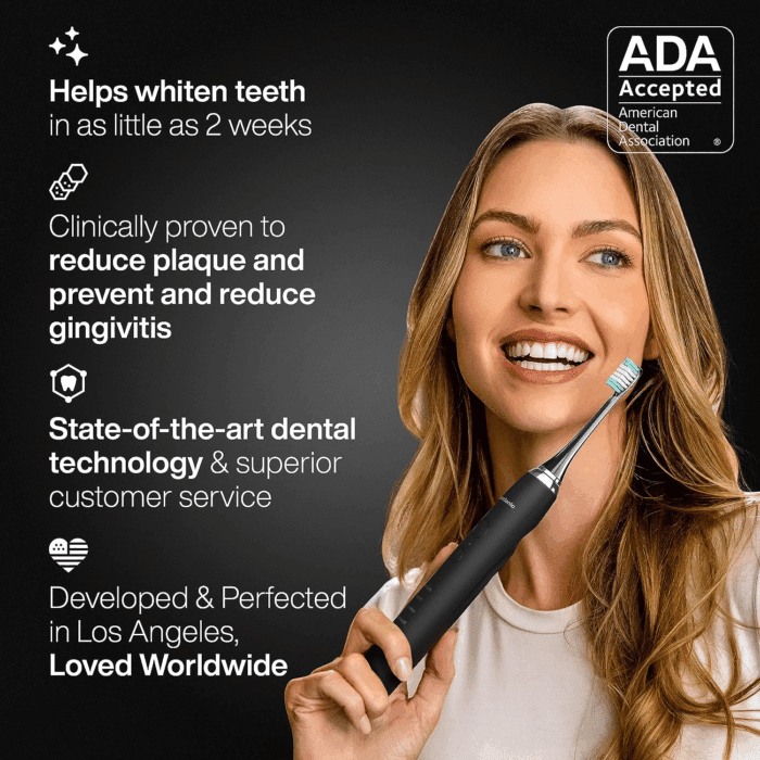Black Series Ultra Whitening Toothbrush – ADA Accepted Electric Toothbrush- 8 Brush Heads & Travel Case – 40,000 VPM Electric Motor & Wireless Charging - 4 Modes W Smart Timer - Image 6