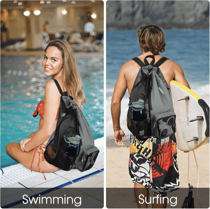 Swim Bag Mesh Drawstring Backpack with Wet Pocket for Swimming, Gym, and Workout Gear - Image 2