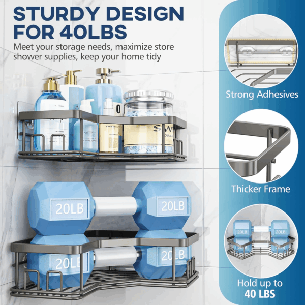 Shower Caddy Organizer, 3-Pack Corner Shower Caddy Organizer Shelves Storage Rack Accessories for Bathroom Countertop Home Decor Set, Grey - Image 3