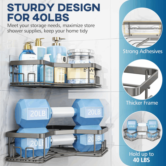 Shower Caddy Organizer, 3-Pack Corner Shower Caddy Organizer Shelves Storage Rack Accessories for Bathroom Countertop Home Decor Set, Grey - Image 3