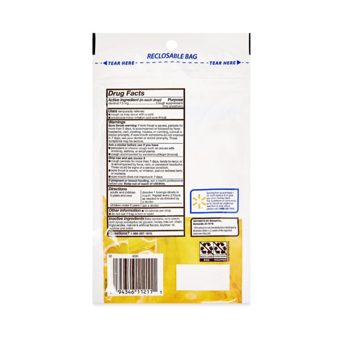 Sore Throat and Cough Relief Honey Lemon Cough Drops with Menthol, 7.5Mg, 30 Count - Image 7