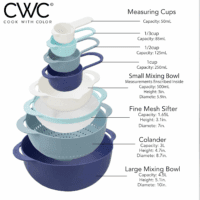 8Pc Nesting Bowl Set, Teal - Includes 2 Mixing Bowls, Colander, Sifter, 4 Measuring Cups, Polypropylene, Dishwasher Safe, BPA Free - Image 2