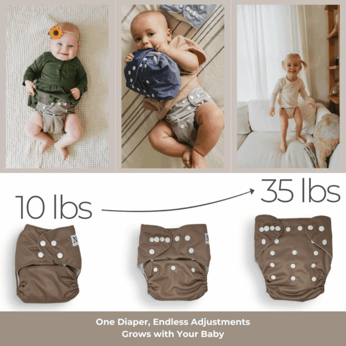 Cloth Diapers 7 Pack with 7 Inserts & 1 Wet Bag - Waterproof Cover, Washable, Reusable & One Size Adjustable Pocket Diapers for Newborns and Toddlers-Pacific Neutrals - Image 3