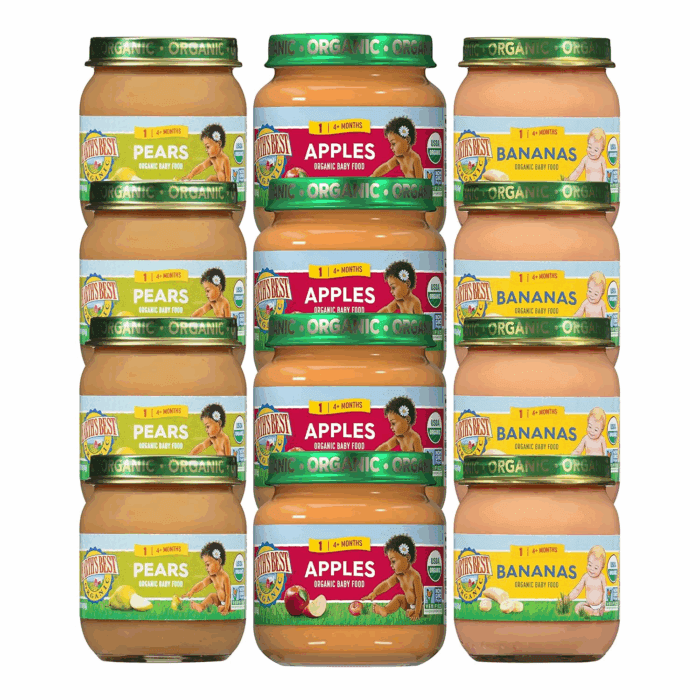 Organic Baby Food Jars, Stage 1 Fruit Puree for Babies 4 Months and Older, Organic Fruit Variety Pack, 4 Oz Resealable Glass Jar (Pack of 12)