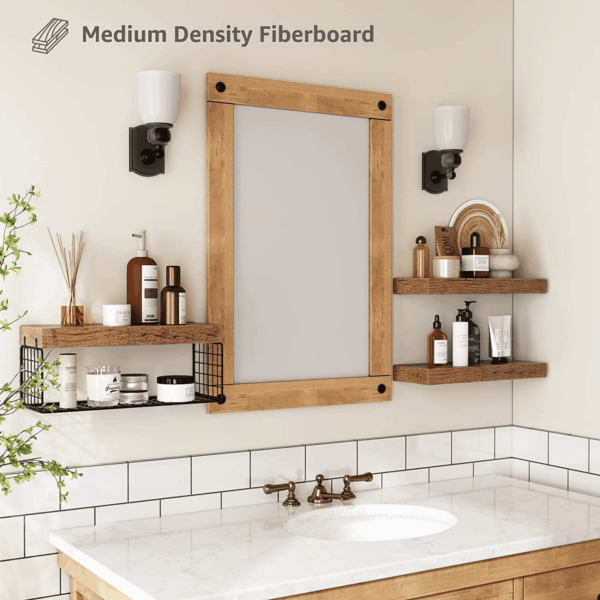 Bathroom Shelves over Toilet - Wall Mounted Floating Shelves Toilet Paper Storage Small Farmhouse Decor Shelf 16 Inch Set of 3, Rustic Brown (019-BN3) - Image 5