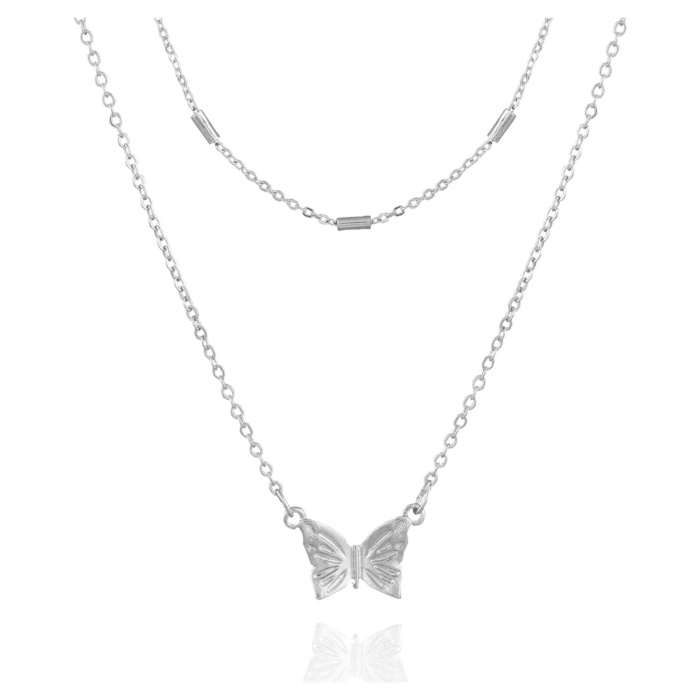 Women'S 16" Silver-Tone Butterfly Dainty Necklace.