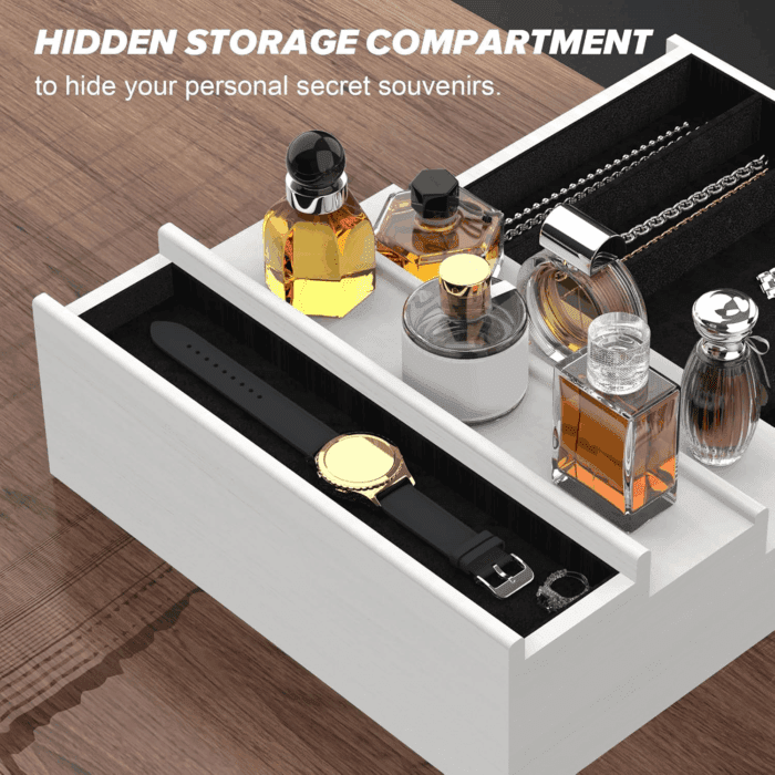 Cologne Organizer for Men, 3 Tier Wood Perfume Organizer with Felt Lining Drawer and Hidden Compartment, White Perfume Display Holder, a Gift for Men - Image 3