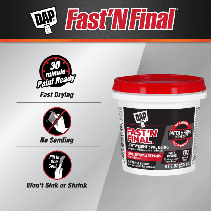 Fast N Final 8 Oz White Lightweight Spackling - Image 4
