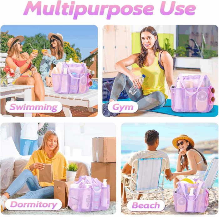 Mesh Shower Caddy Portable with Drawstring, Dorm Room Essentials for College Students Girl & Boy, Larger Shower Bag for Camping,Swimming,Gym,Travel,Bathroom - Purple - Image 7