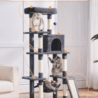 Large Multi-Level Cat Tree, 63 Inches Tall with Sisal-Covered Scratching Posts, Condo, Hammock, Dangling Ball, and Extended Platform for Cats to Play and Sleep - Image 3