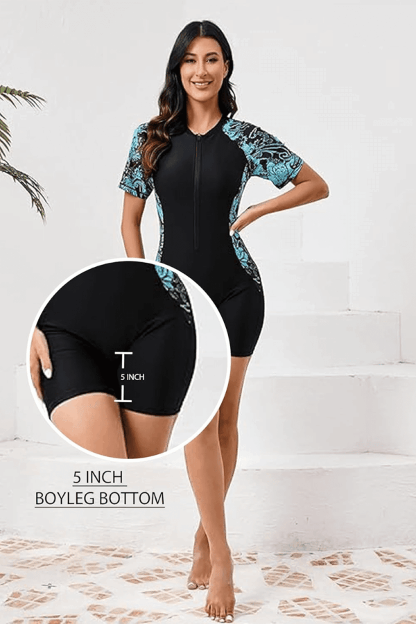 Women'S Boyleg One Piece Rash Guard with Built in Bra UPF50+ Zip Long Sleeve Full Body Modest Swimsuit - Image 4
