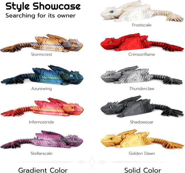 Feathered Wyvern Dragon, 3D Printed Dragon, Articulated Dragon, Fidget Dragon, 3D Printed Toys, Desktop Pet (Infernostride) - Image 2