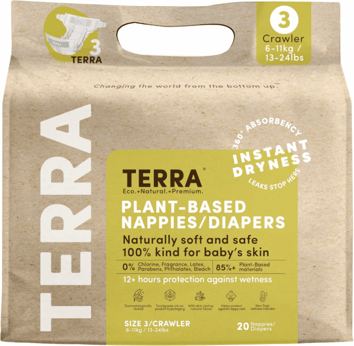Size 3 Diapers: 85% Plant-Based, Ultra-Soft & Chemical-Free for Sensitive Skin, High Absorbency for 13-24 Lb Babies, 20 Count (Pack of 8)