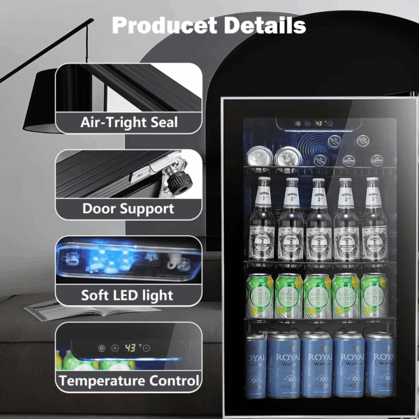 126 Can Beverage Refrigerator and Cooler with Glass Door for Home/Office/Bar-Black - Image 3