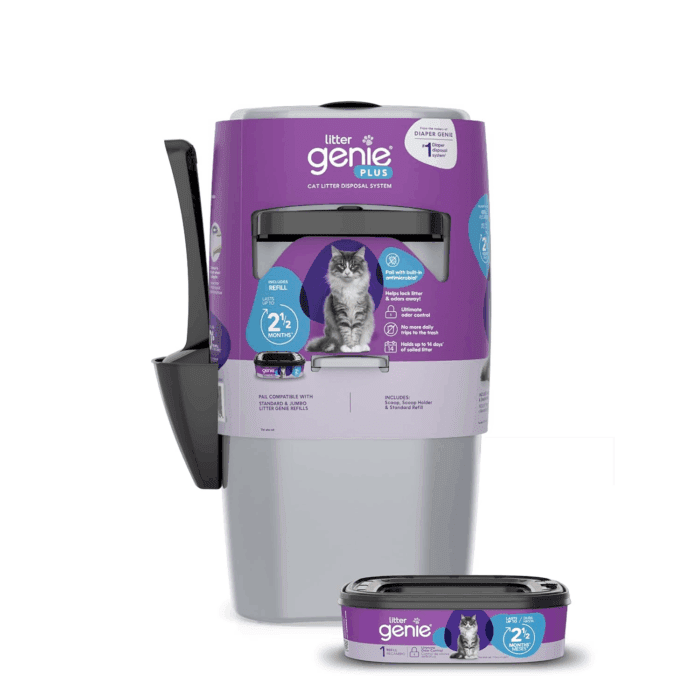 plus Pail (Silver) | Cat Litter Box Waste Disposal System for Odor Control | Includes 1 Square Refill Bag