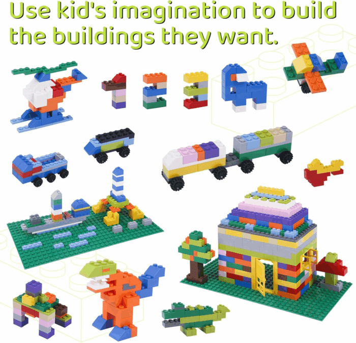 1100 Pieces Building Bricks, Compatible with Lego Classic Building Blocks Bulk with Baseplates, Doors Windows and Wheels, STEM Creative Construction Toys for 6 7 8 9 10 11 12 Year Old - Image 2